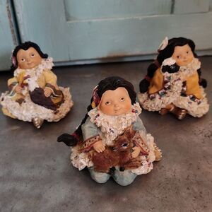K's Collections Native American Children Eagle Rabbit Lamb Figurines Set Of 3